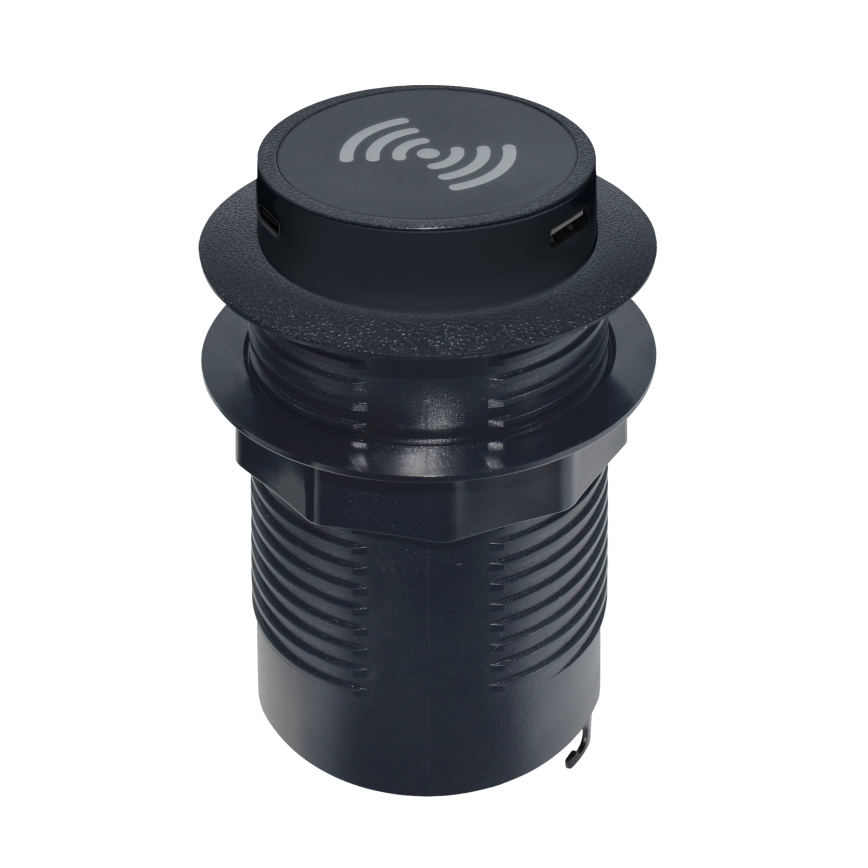 Cargador inalámbrico empotrable + USB A+C negro