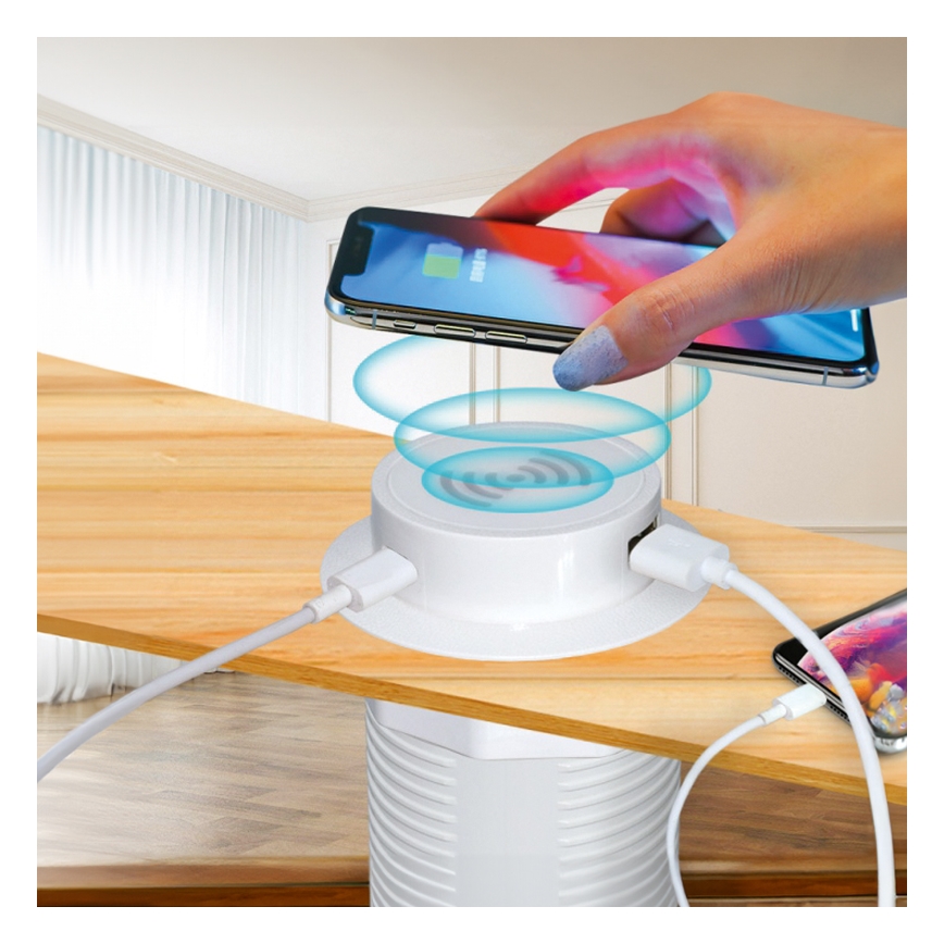 Cargador inalámbrico empotrable + USB A+C blanco