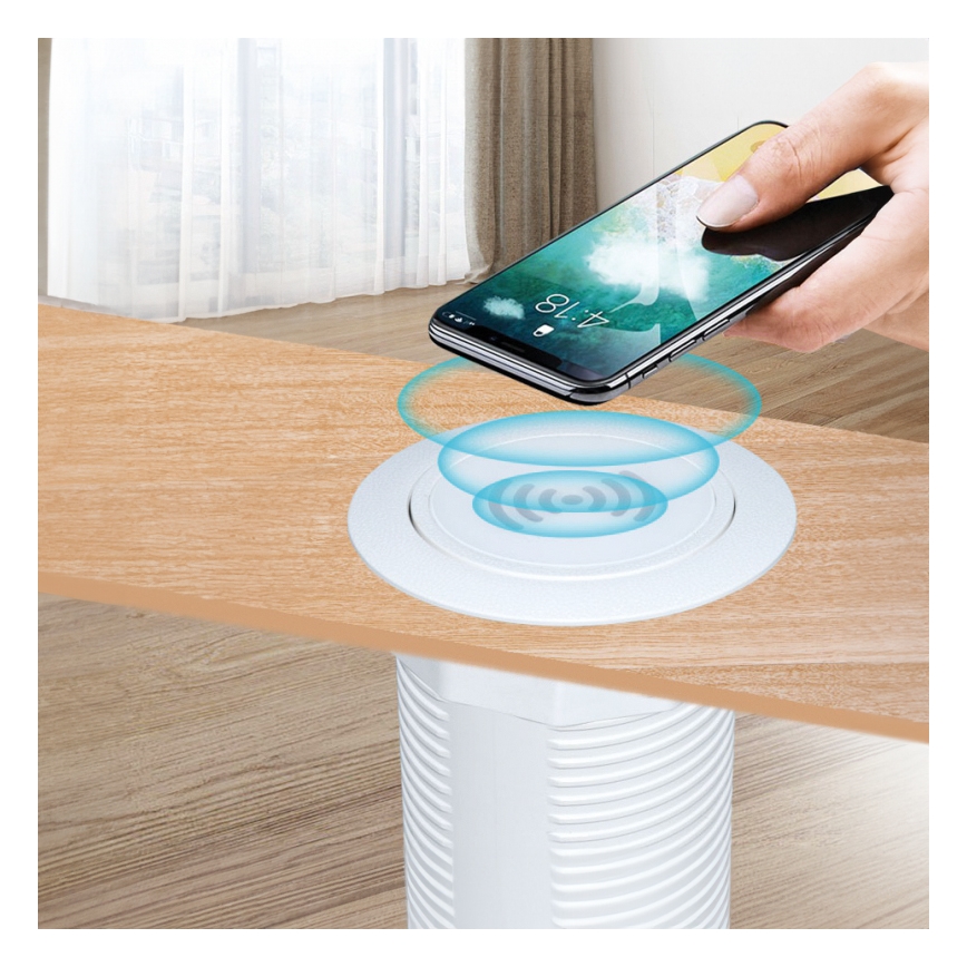 Cargador inalámbrico empotrable + USB A+C blanco