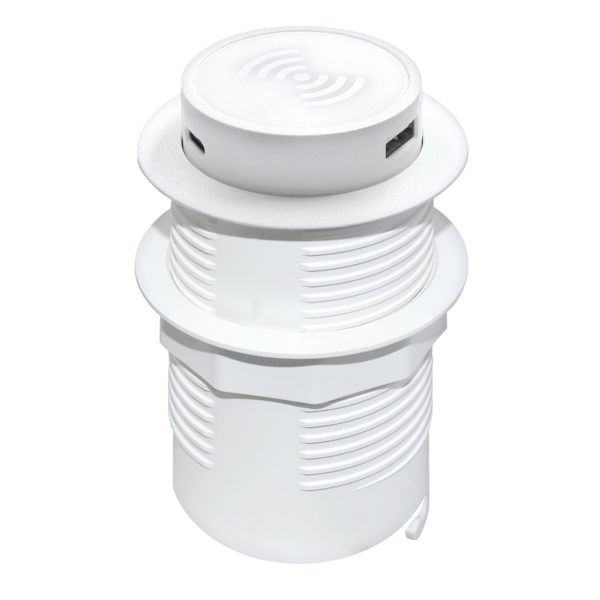 Cargador inalámbrico empotrable + USB A+C blanco