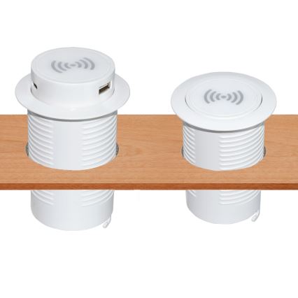 Cargador inalámbrico empotrable + USB A+C blanco