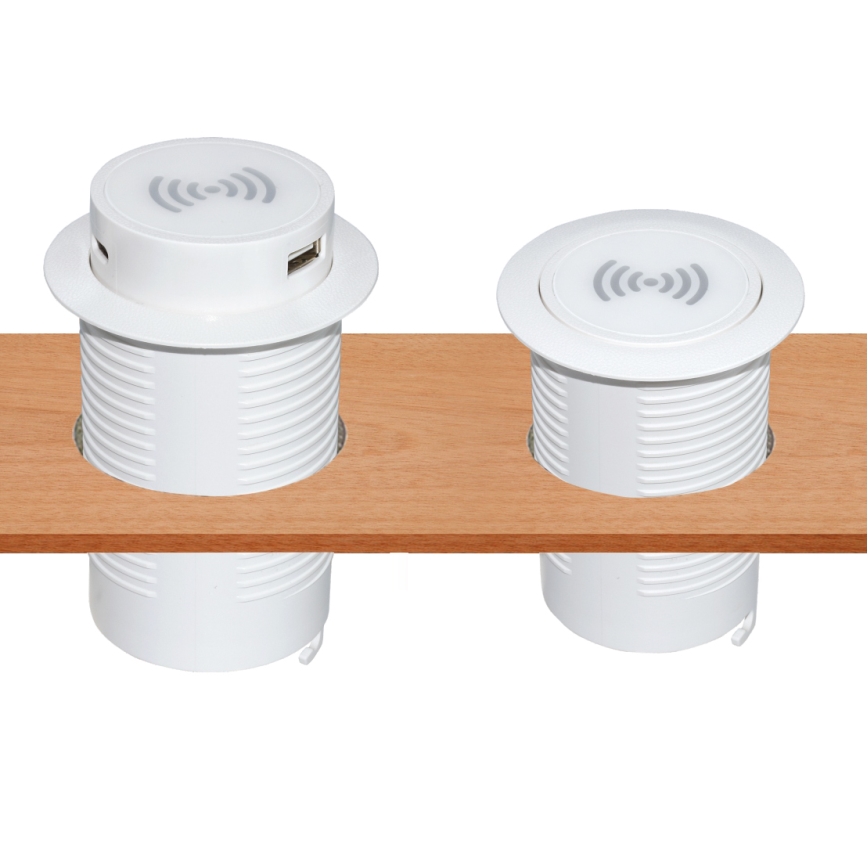 Cargador inalámbrico empotrable + USB A+C blanco