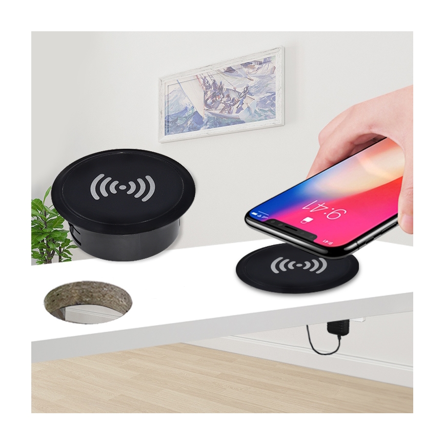 Solight DC65BW - Cargador inalámbrico empotrable negro