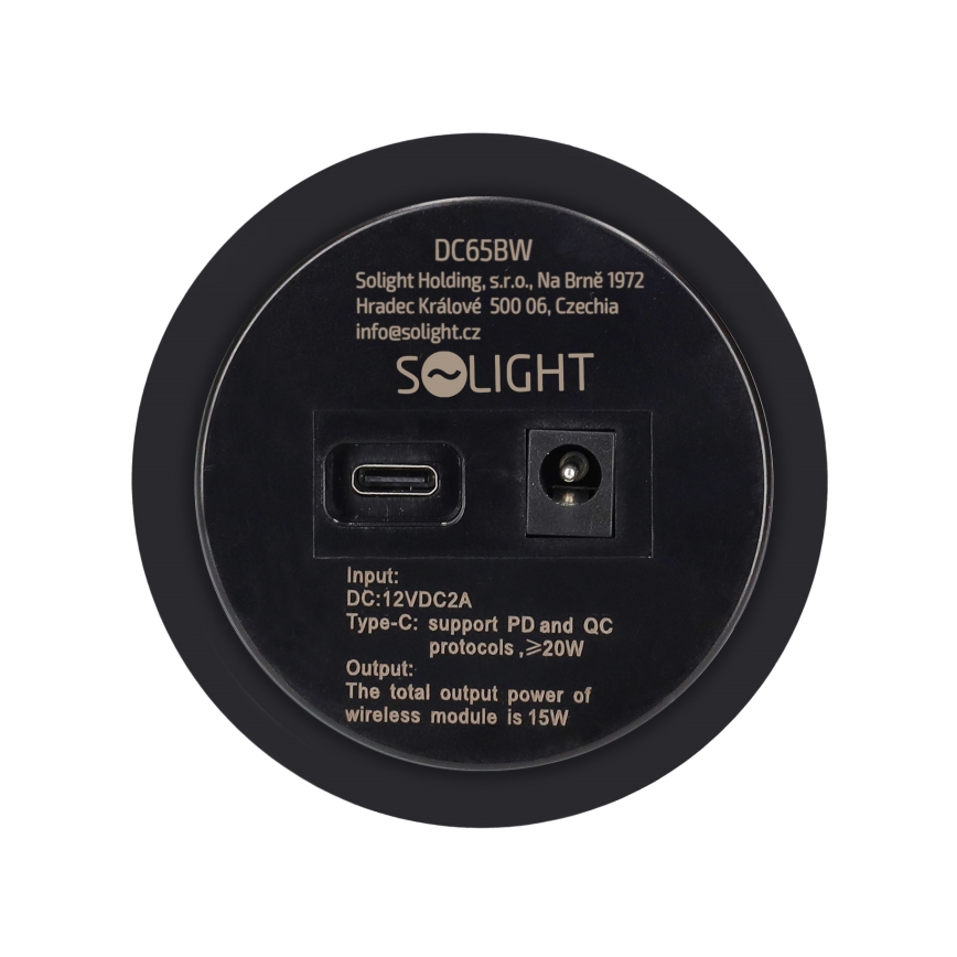 Solight DC65BW - Cargador inalámbrico empotrable negro