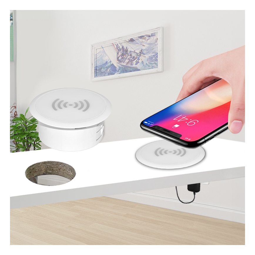 Solight DC65W - Cargador inalámbrico empotrable blanco