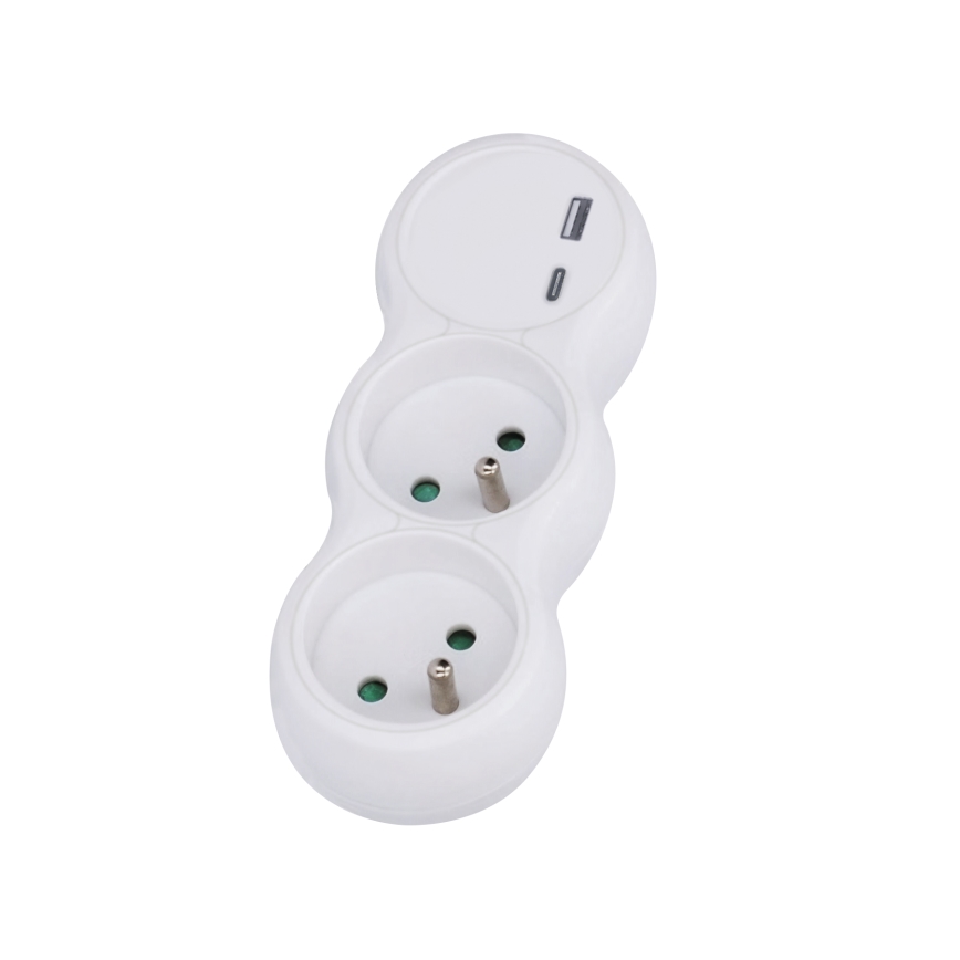 Divisor de enchufes con cargador USB A+C 2x10A blanco