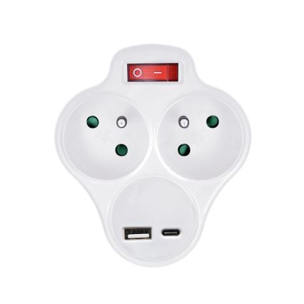 Enchufe hembra con USB A+C charger y interruptor 2x10A blanco