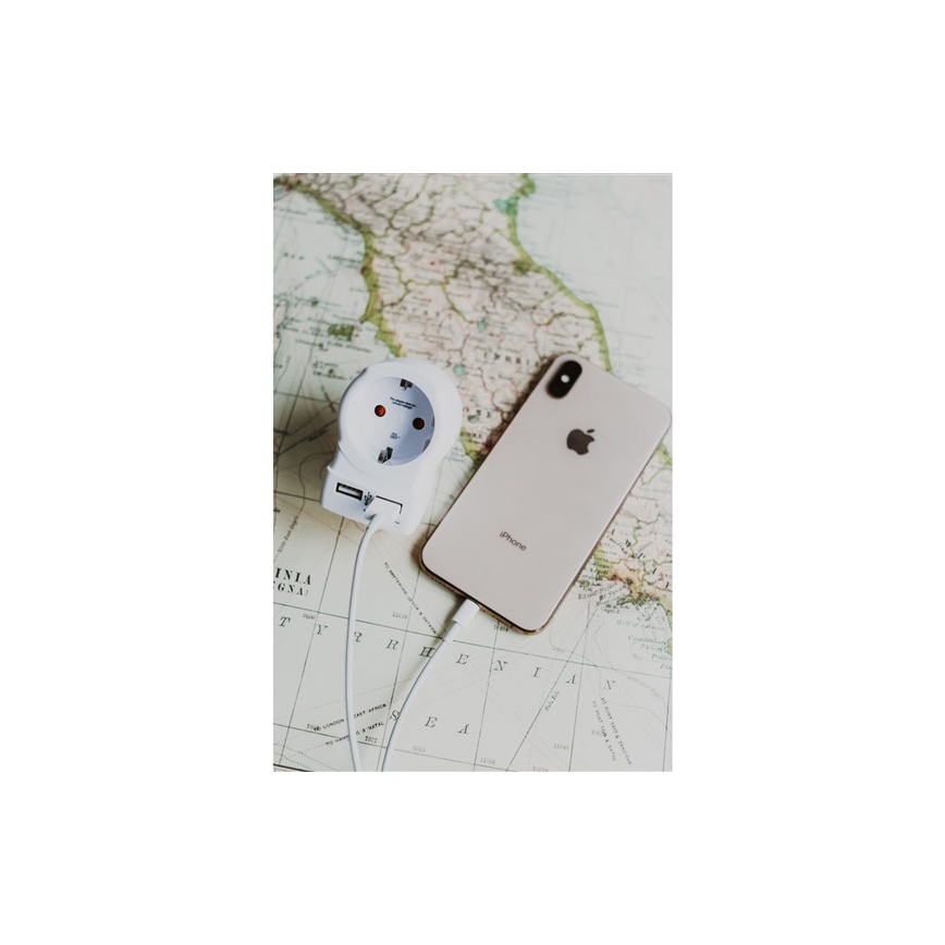 Adaptador de viaje para Reino Unido 230V + 2x puerto USB