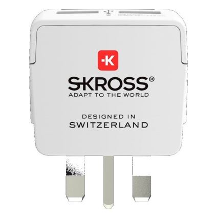 Adaptador de viaje para Reino Unido 230V + 2x puerto USB