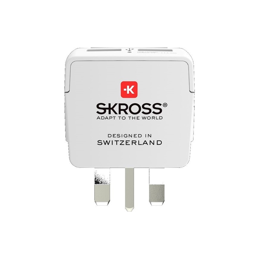 Adaptador de viaje para Reino Unido 230V + 2x puerto USB