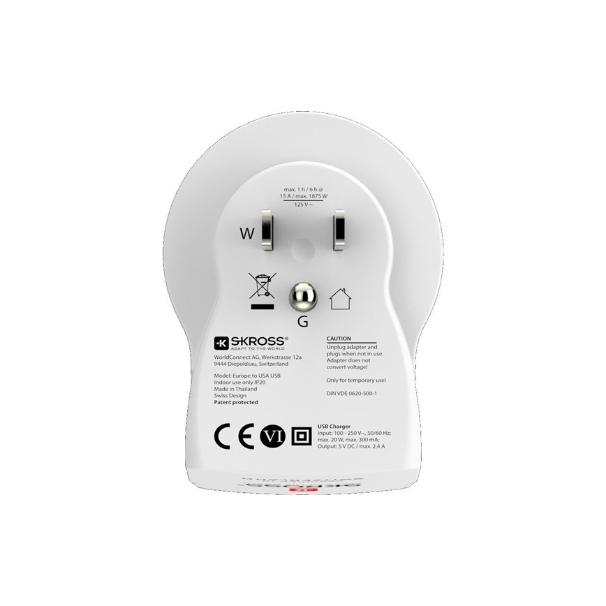 Adaptador de viaje para USA 230V + 2x puerto USB