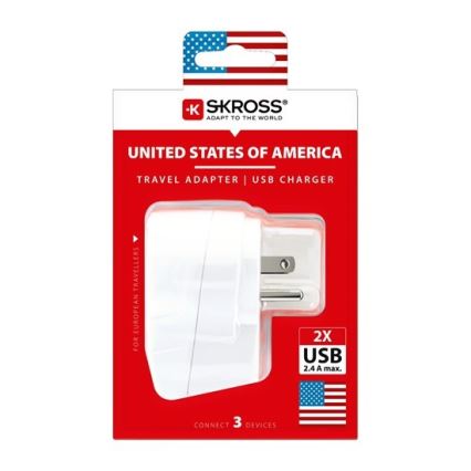 Adaptador de viaje para USA 230V + 2x puerto USB