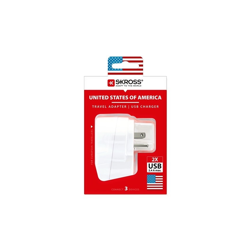Adaptador de viaje para USA 230V + 2x puerto USB