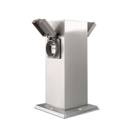 Columna de enchufe de exterior 2Z 230V IP44 cromo mate angular