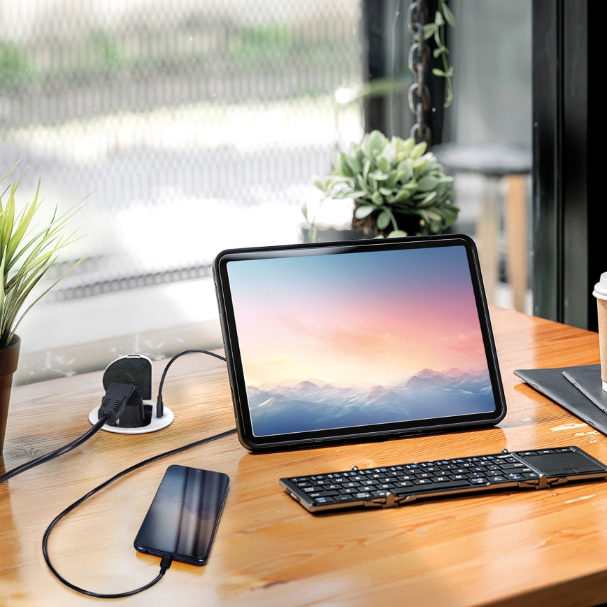 Columna de enchufes para mesa 1x230V + USB-C Power Delivery plata/negro