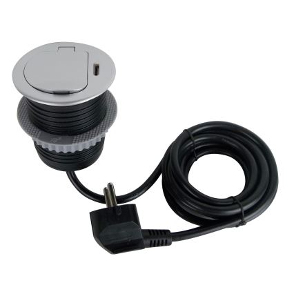 Columna de enchufes para mesa 1x230V + USB-C Power Delivery plata/negro