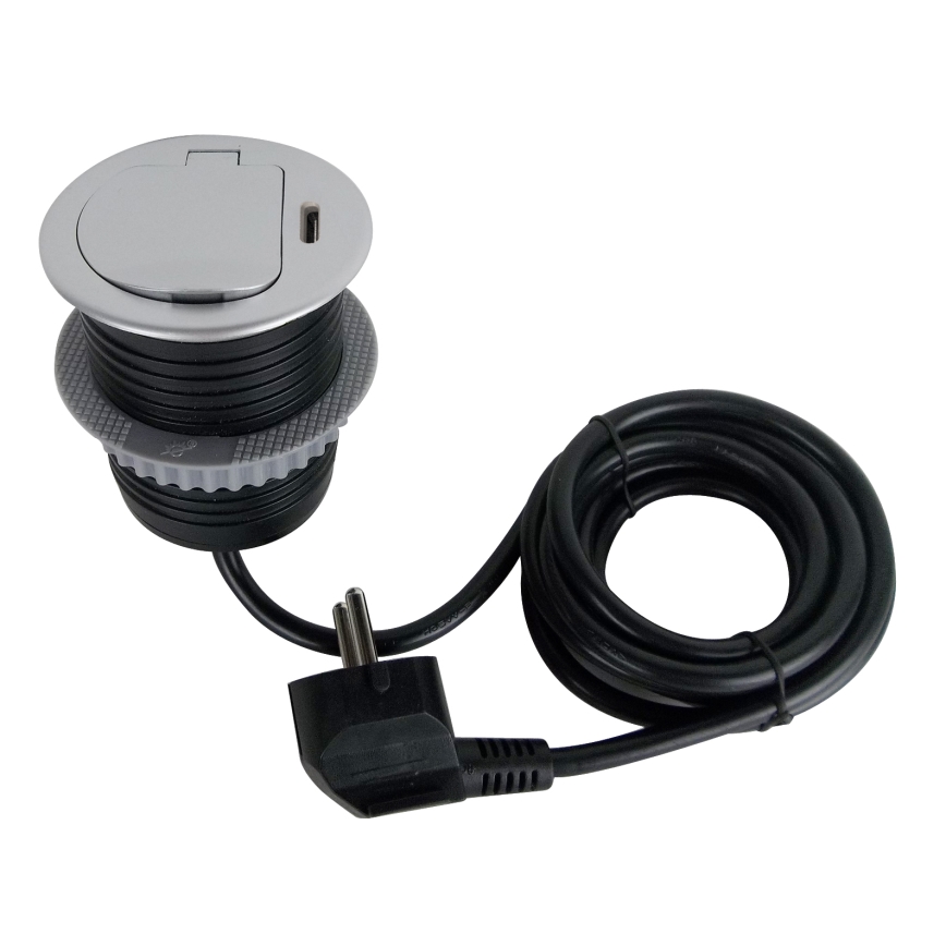 Columna de enchufes para mesa 1x230V + USB-C Power Delivery plata/negro