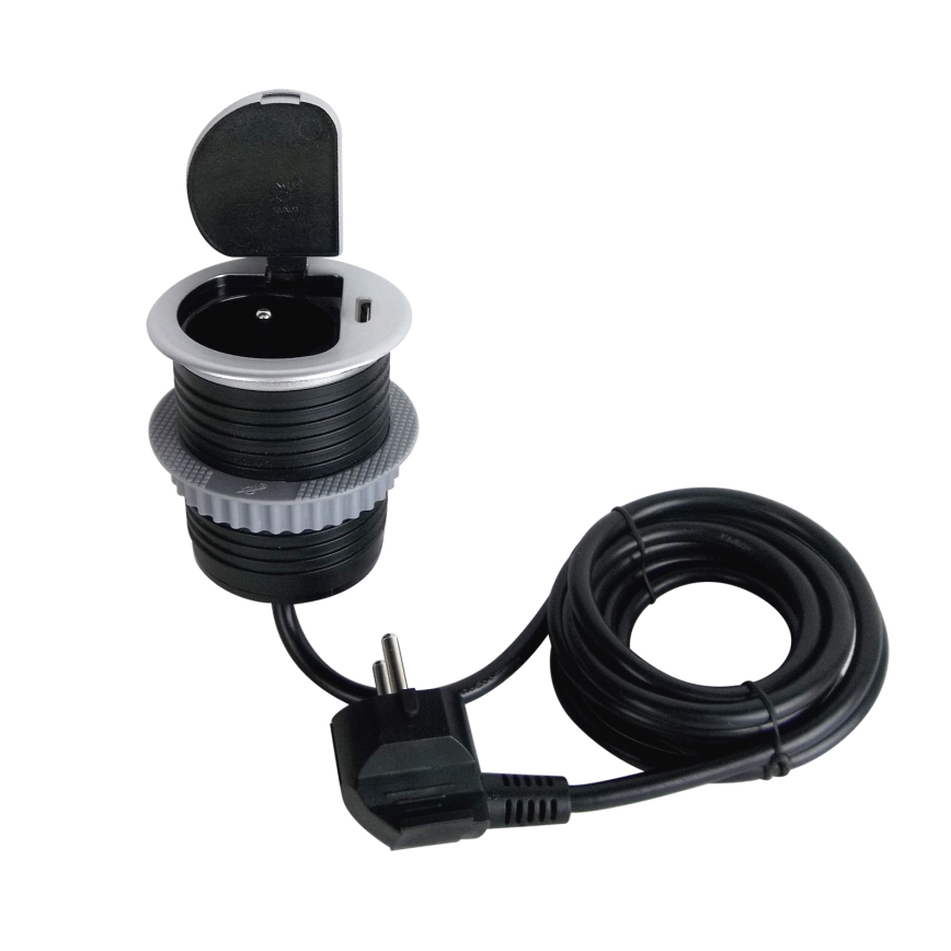 Columna de enchufes para mesa 1x230V + USB-C Power Delivery plata/negro