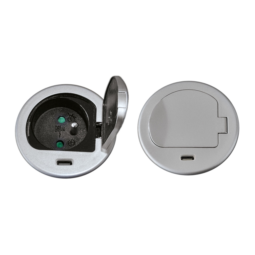 Columna de enchufes para mesa 1x230V + USB-C Power Delivery plata/negro