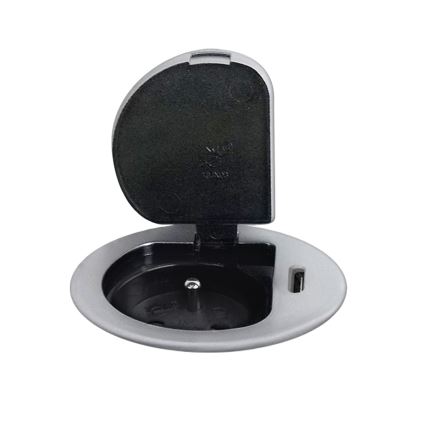 Columna de enchufes para mesa 1x230V + USB-C Power Delivery plata/negro