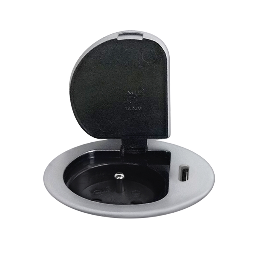 Columna de enchufes para mesa 1x230V + USB-C Power Delivery plata/negro