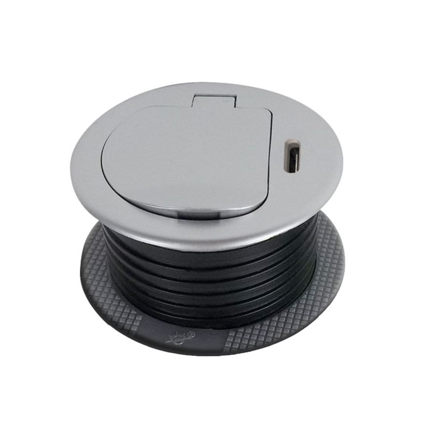 Columna de enchufes para mesa 1x230V + USB-C Power Delivery plata/negro