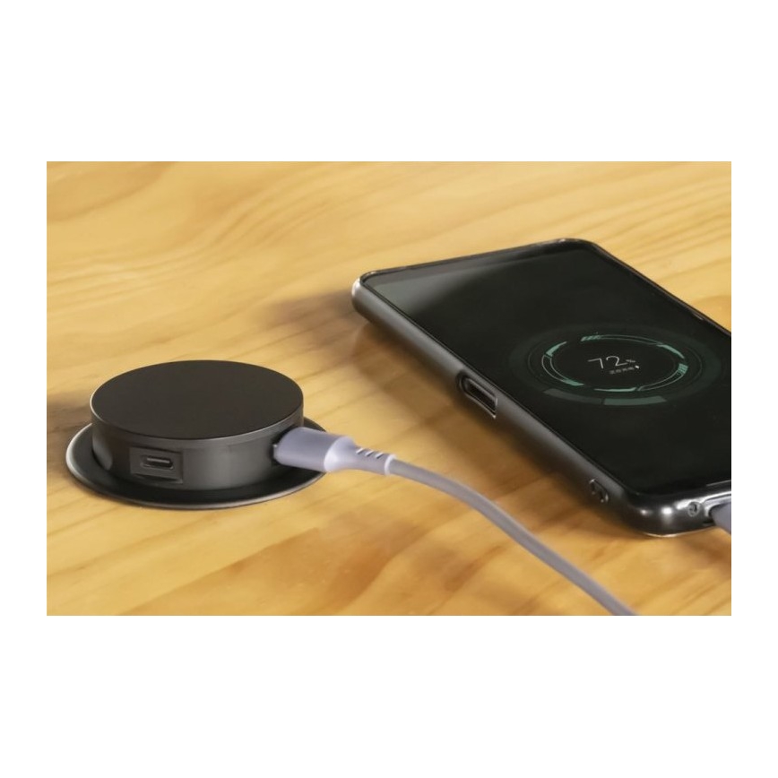 Columna de enchufes para mesa 3x230V + 2xUSB negro