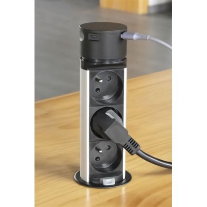 Columna de enchufes para mesa 3x230V + 2xUSB negro