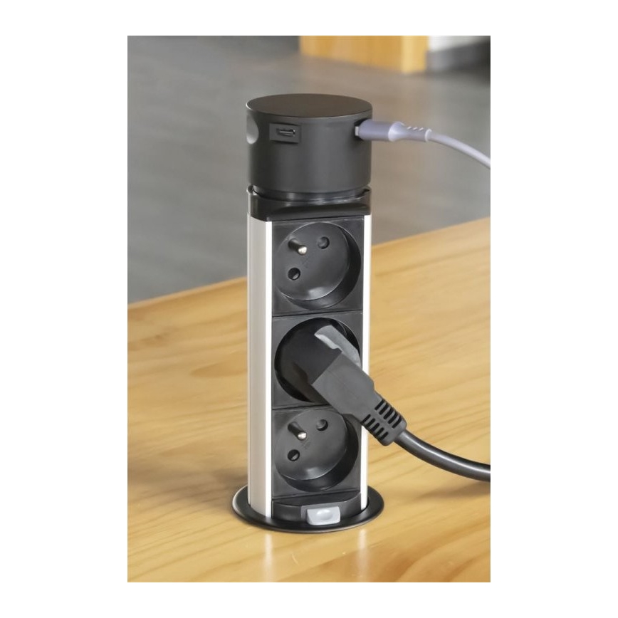 Columna de enchufes para mesa 3x230V + 2xUSB negro