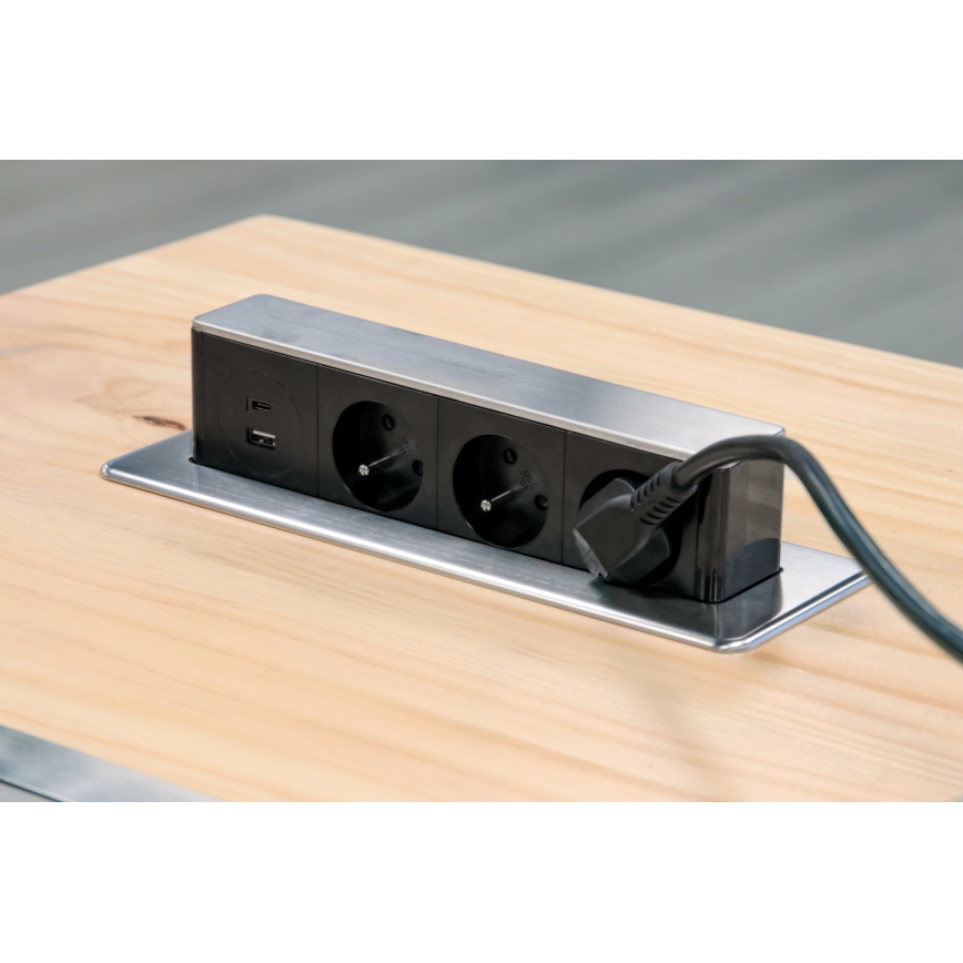 Columna de enchufes para mesa 3x230V + USB-A + USB-C