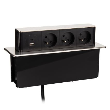 Columna de enchufes para mesa 3x230V + USB-A + USB-C