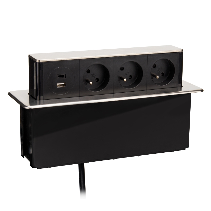 Columna de enchufes para mesa 3x230V + USB-A + USB-C