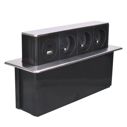 Columna de enchufes para mesa 3x230V + USB-A + USB-C