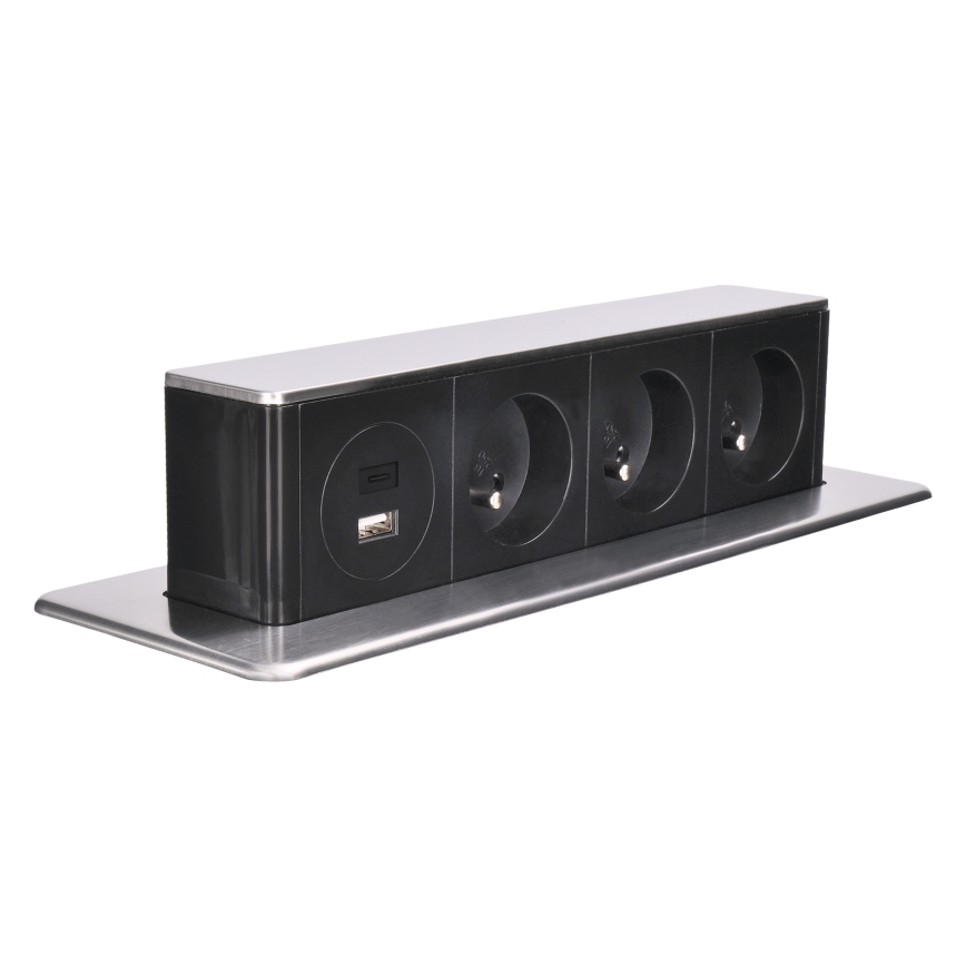 Columna de enchufes para mesa 3x230V + USB-A + USB-C