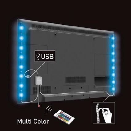 SET 2x LED RGB Cinta para TV con control remoto IP65 LED/USB 50cm