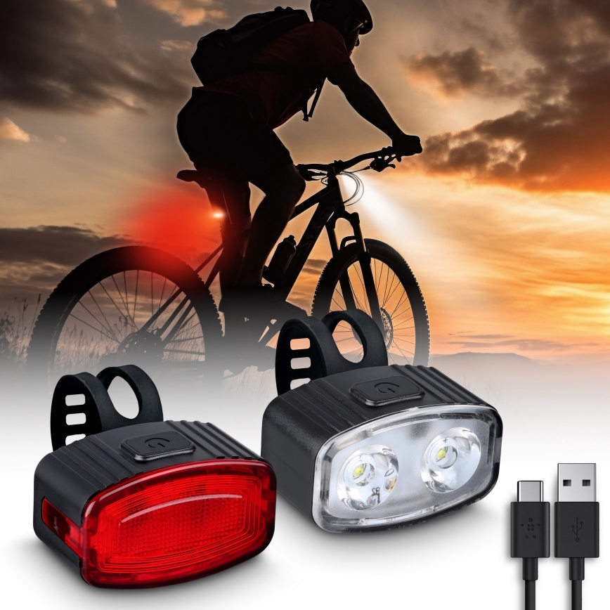 SET 2x Luz LED recargable y regulable para bicicleta 350mAh IP44 rojo/blanco