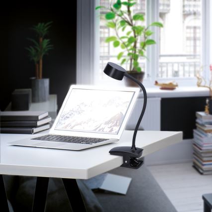 Lámpara de mesa LED regulable, flexible y recargable con clip LED/2W/1800 mAh 3000/4000/6500K negro