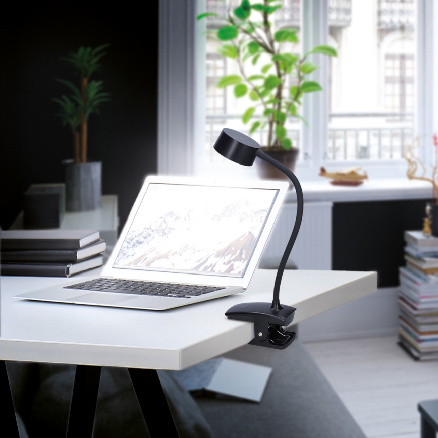 Lámpara de mesa LED regulable, flexible y recargable con clip LED/2W/1800 mAh 3000/4000/6500K negro
