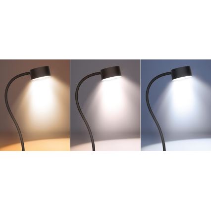 Lámpara de mesa LED regulable, flexible y recargable con clip LED/2W/1800 mAh 3000/4000/6500K negro