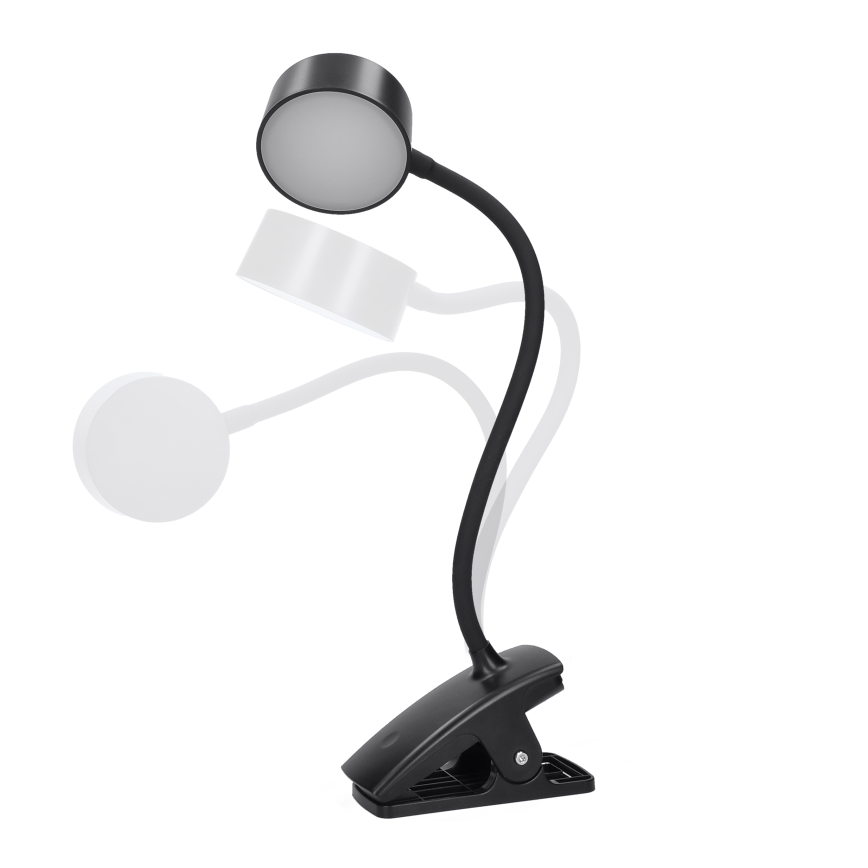 Lámpara de mesa LED regulable, flexible y recargable con clip LED/2W/1800 mAh 3000/4000/6500K negro