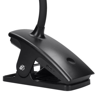 Lámpara de mesa LED regulable, flexible y recargable con clip LED/2W/1800 mAh 3000/4000/6500K negro