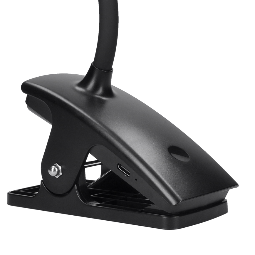 Lámpara de mesa LED regulable, flexible y recargable con clip LED/2W/1800 mAh 3000/4000/6500K negro