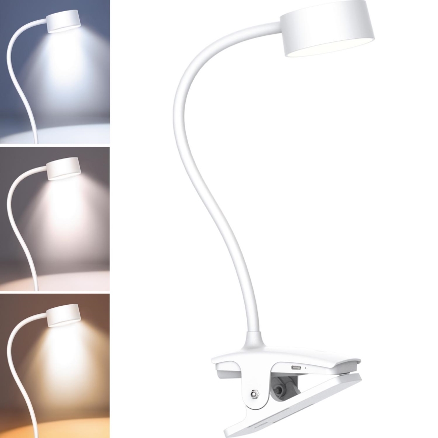 Solight WO3001-W- Lámpara LED flexible regulable con clip LED/2W/5V 3000/4000/6500K blanco