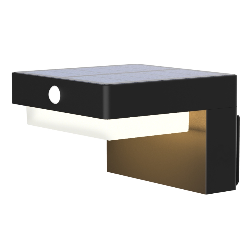Aplique solar LED con sensor de movimiento y crepuscular PALERMO LED/5W/2000 mAh IP54 negro