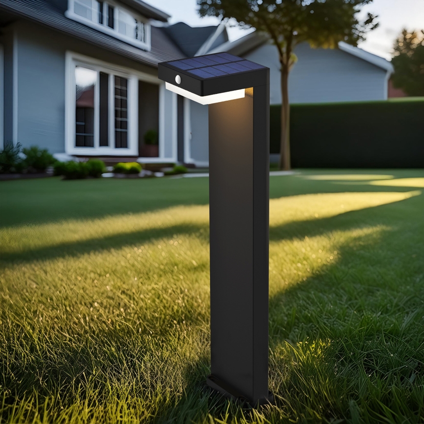 Lámpara solar LED con sensor de movimiento y crepuscular PALERMO LED/5W/2000 mAh IP54 negro