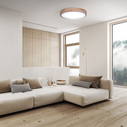 Plafón LED regulable IRON OAK LED/48W/230V 3000-6500K roble diá. 40 cm + control remoto