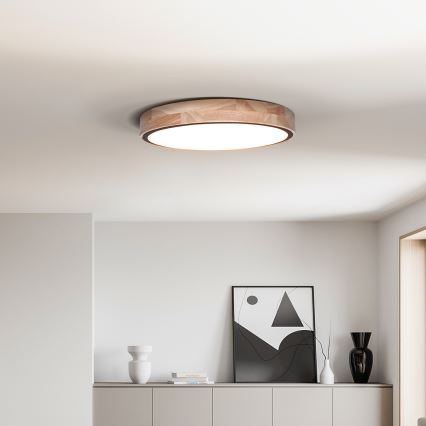 Plafón LED regulable IRON OAK LED/48W/230V 3000-6500K roble diá. 40 cm + control remoto