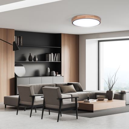 Plafón LED regulable IRON OAK LED/48W/230V 3000-6500K roble diá. 40 cm + control remoto