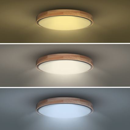 Plafón LED regulable IRON OAK LED/48W/230V 3000-6500K roble diá. 40 cm + control remoto