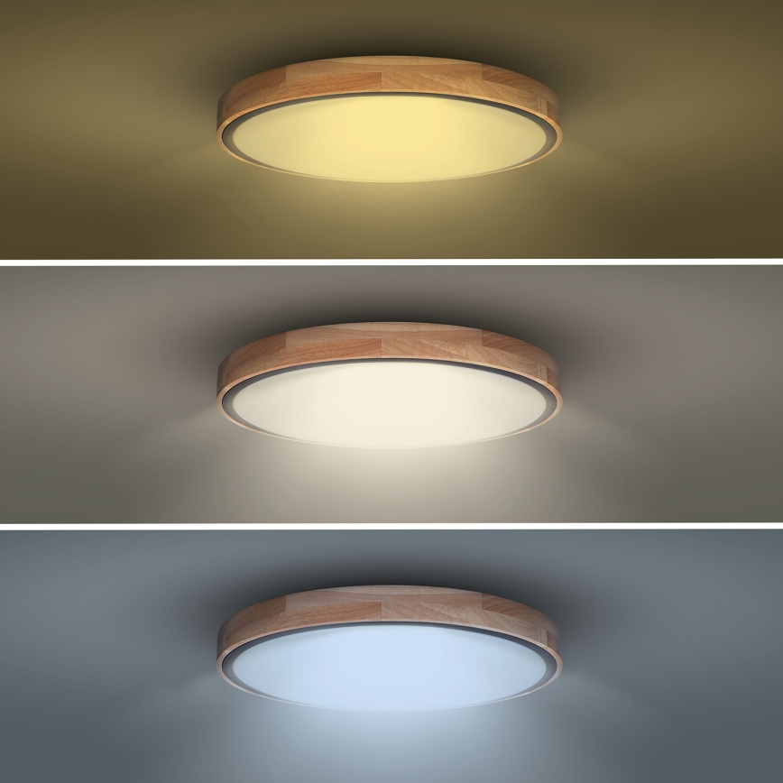 Plafón LED regulable IRON OAK LED/48W/230V 3000-6500K roble diá. 40 cm + control remoto
